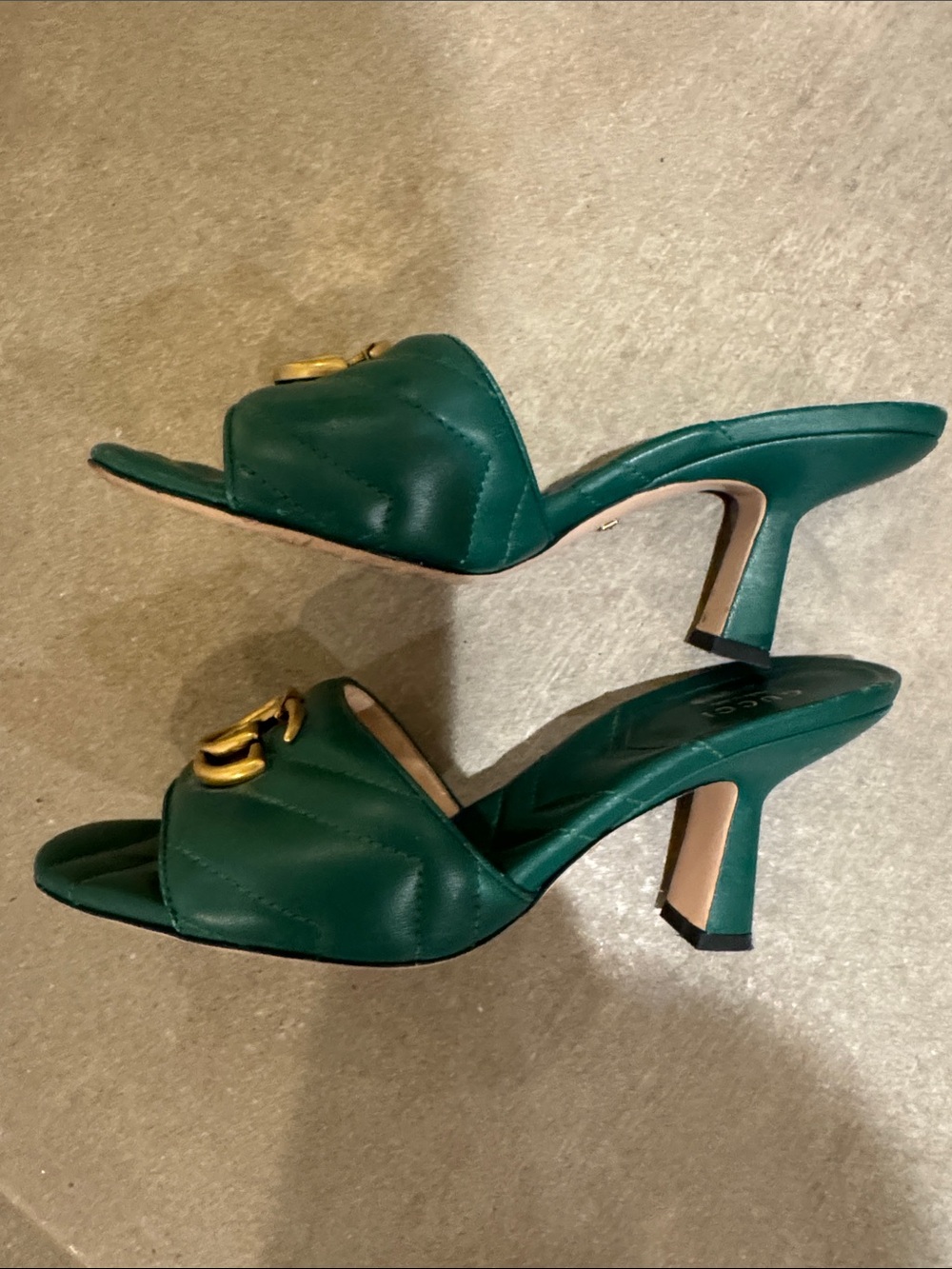 Gucci Teal Quilted Leather Slide Mules with Gold Double G - Picture 3 of 6